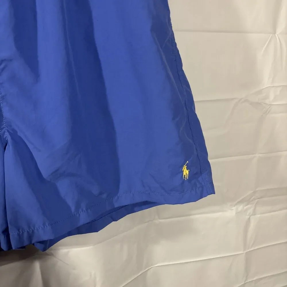 NWT Vintage Polo Ralph Lauren Swim Trunks Mens 2XL Blue 5” Inseam Yellow Pony